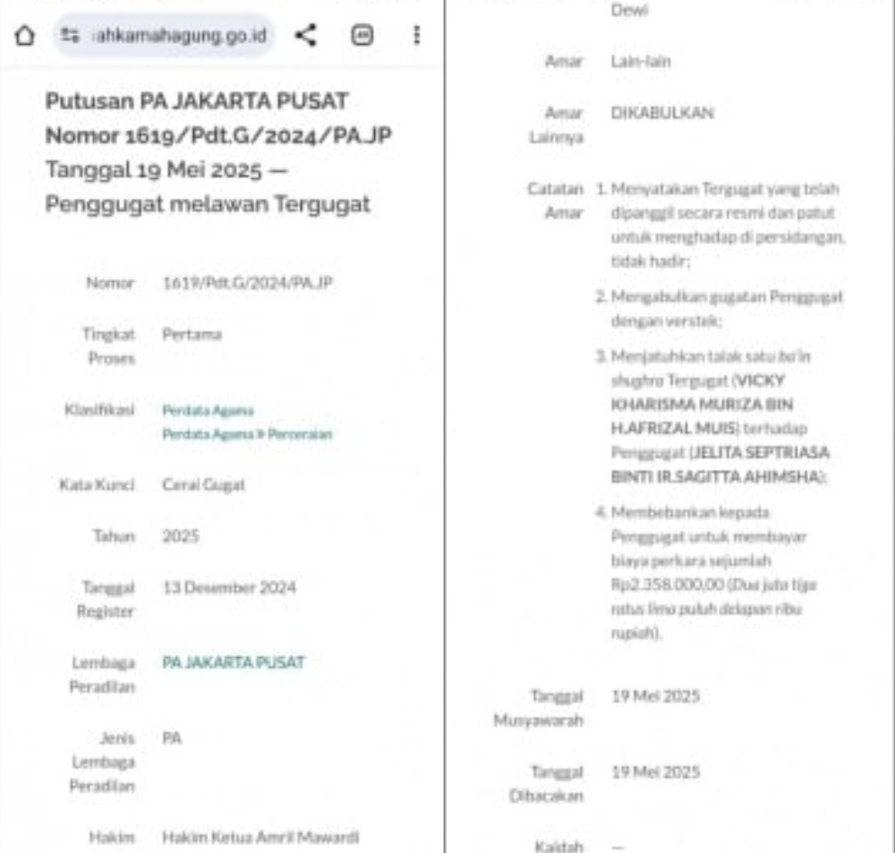 putusan perceraian Acha Septriasa [website Mahkamah Agung]